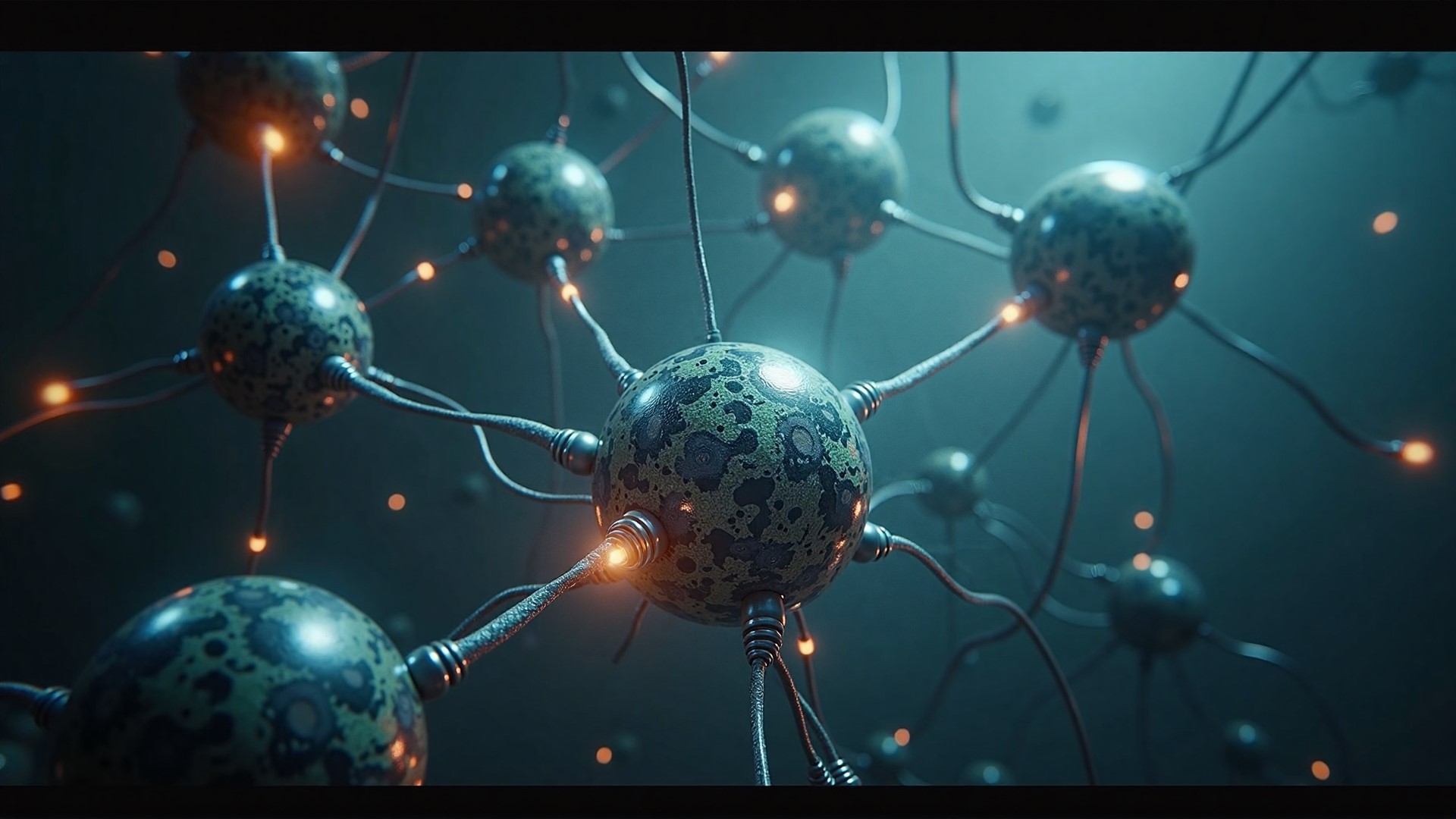 A highly detailed visualization of a neural network, representing end-to-end ML engineering.