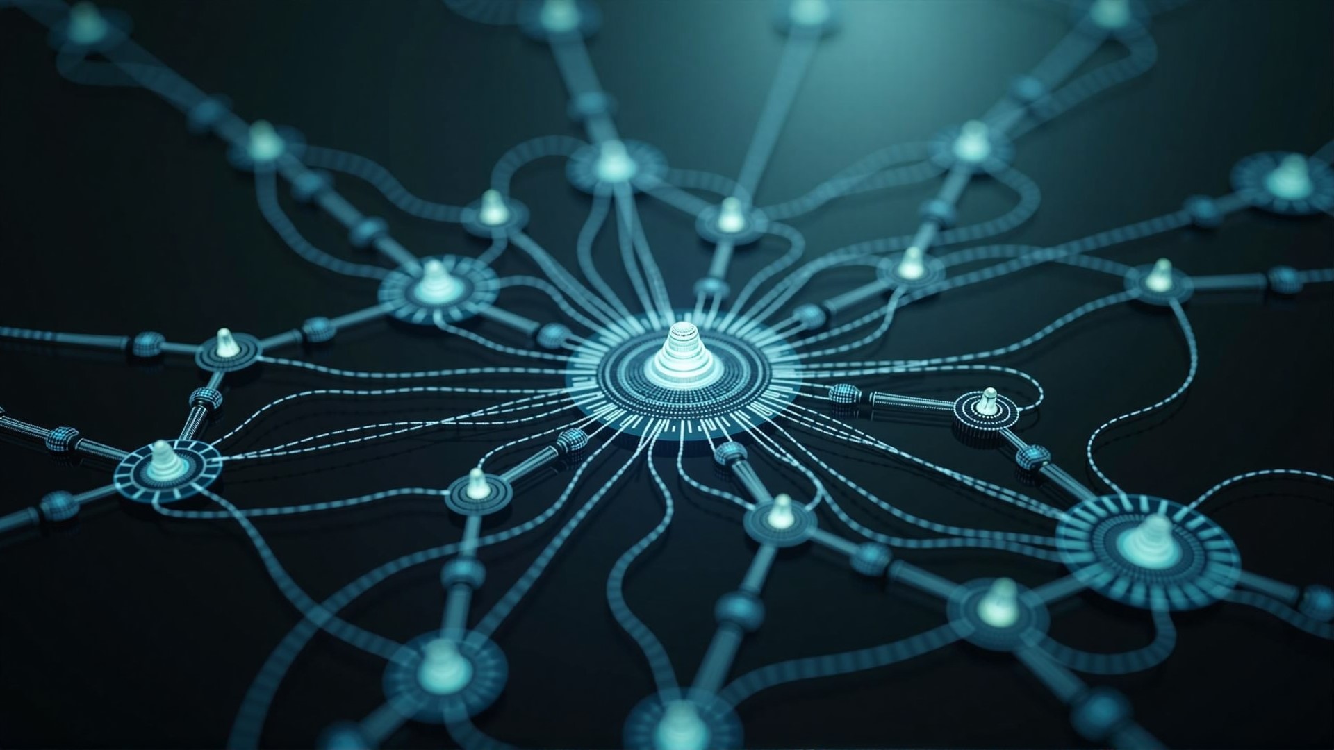A futuristic, holographic diagram showing a secure, self-contained neural network operating inside a dark server room.