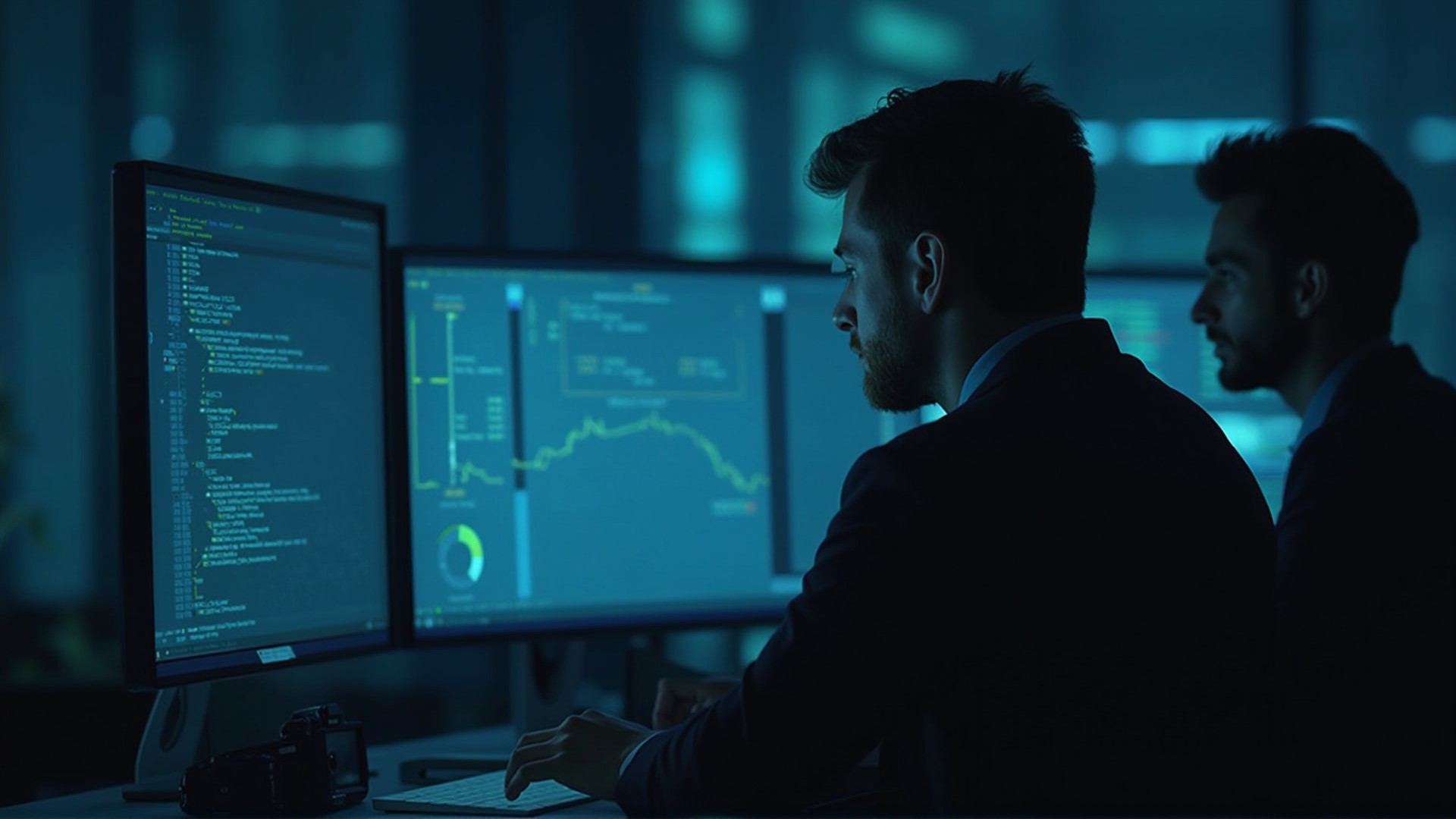A stylized image depicting the difference between red teaming and penetration testing, with one side showing a broad scan and the other a targeted, stealthy approach.