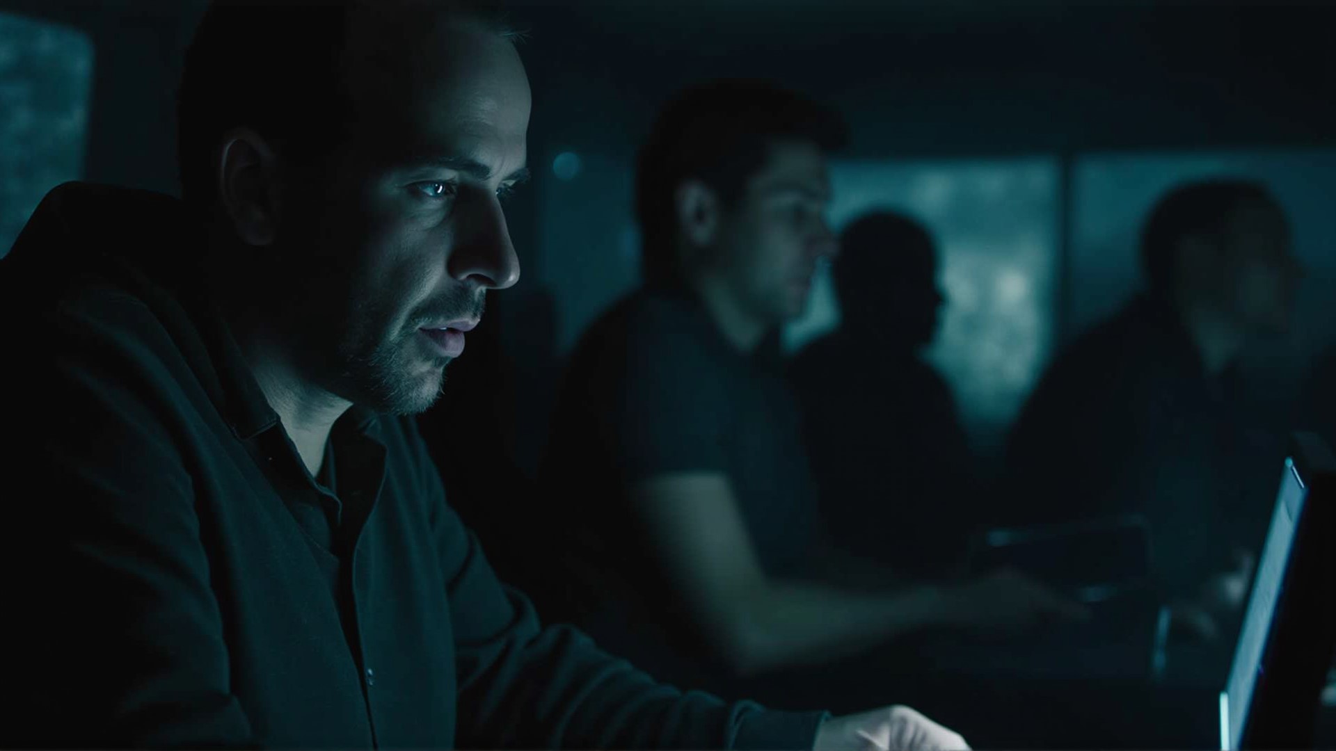 A team of security analysts reviewing a detailed report on a large screen, with charts and graphs, representing the debriefing and analysis phase.
